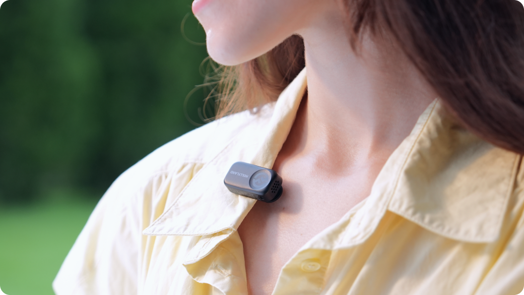 LARK A2 transmitter clipped onto clothing
